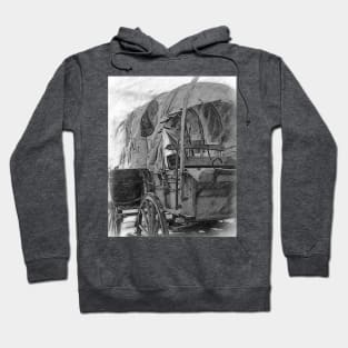 Black And White Sketched Covered Wagon Hoodie